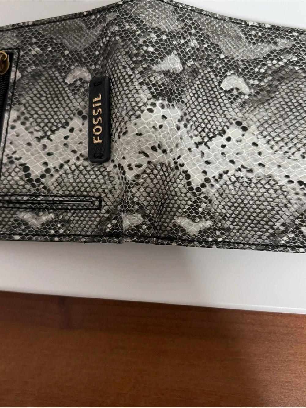 Fossil Snake-Print Card Holder in Black and Gray